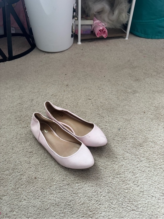Shoes - Women’s Pink Textured Pointed Ballet Flats